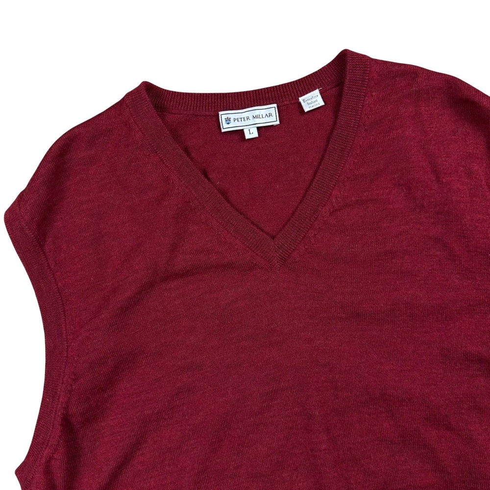 Peter Millar Mens V-Neck Sweater Vest Burgundy Extrafine Italian Merino Wool L